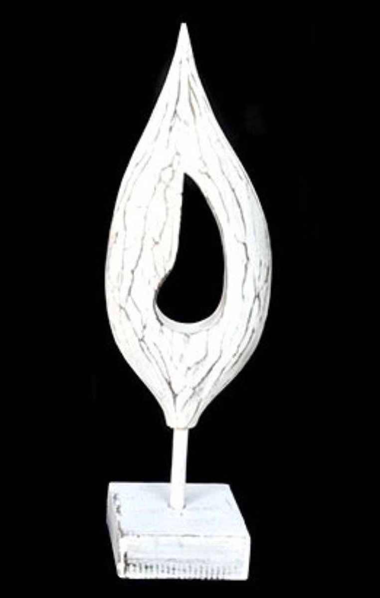 Houten ornament - blad open - blad met gat - antique white - wit - 48x13 cm - Woodart