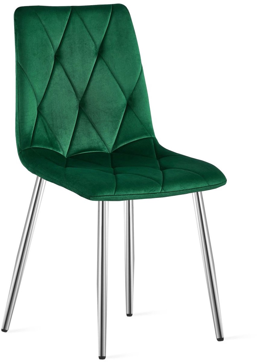Eetkamerstoel LIBRA - Groen fluweel - Chromen metalen poten - Modern design