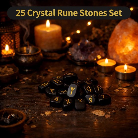 Elder Futhark rune stenen set van 25 stuks van lapis lazuli voor mystiek, meditatie en magie met genezende eigenschappen — afbeelding 2