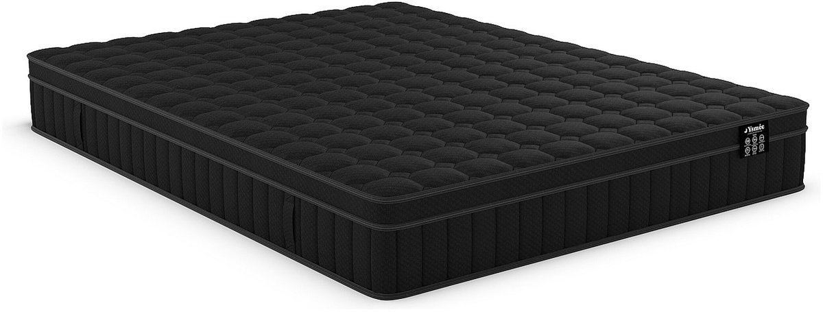 Vente-unique Matras 140 x 190 cm hybride pocketveren 7 zones, vormgeheugenschuim en zwarte tijk dikte 25 cm - van YSMÉE TOLCA