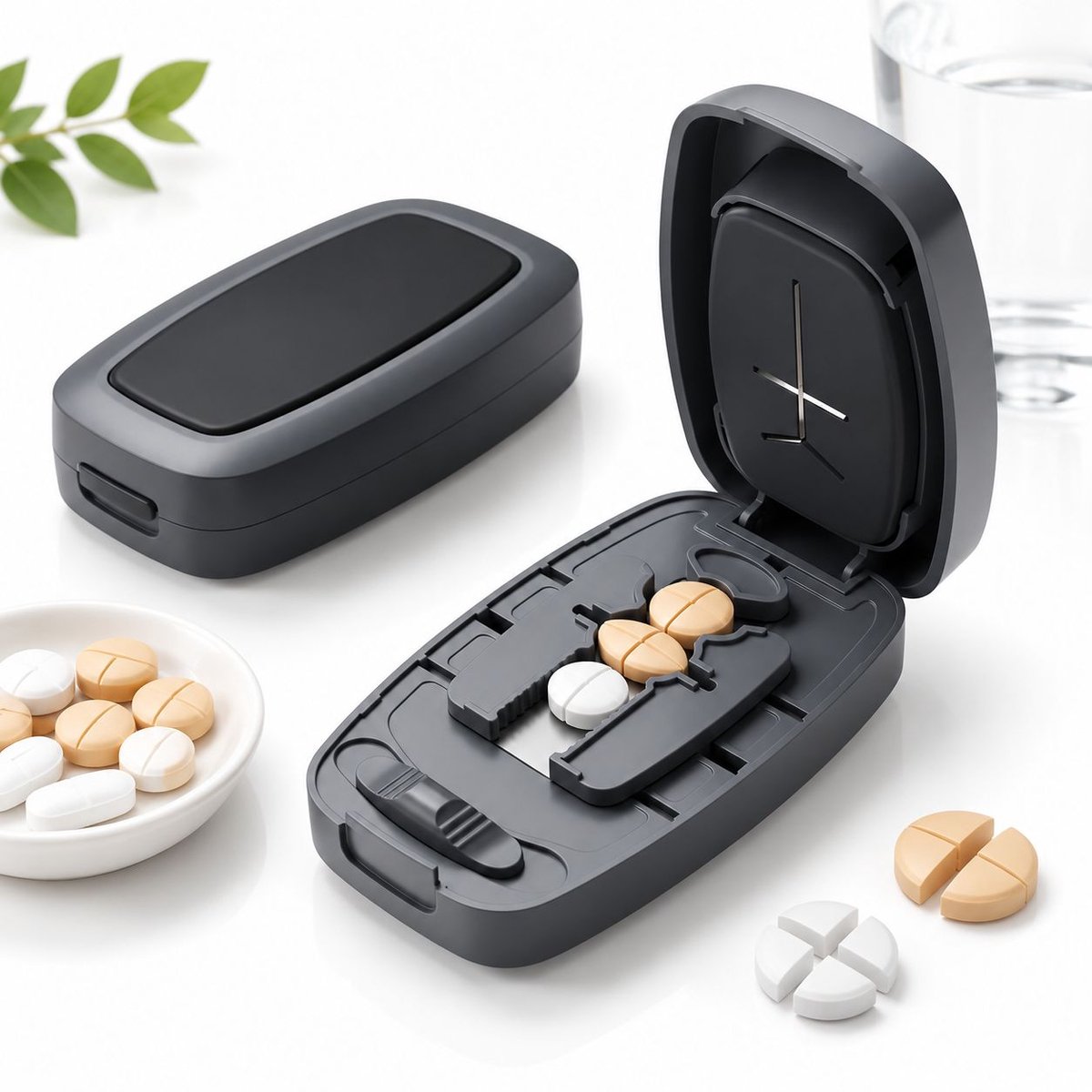VHV - Pillensnijder kleine pillen en grote pillen - Pillenvergruizer met verstelbare sleuf - 1/2 1/3 1/4 Even Splitsen voor Ovale Lange Tabletten & Vitaminen - Meerdere pillen snijden