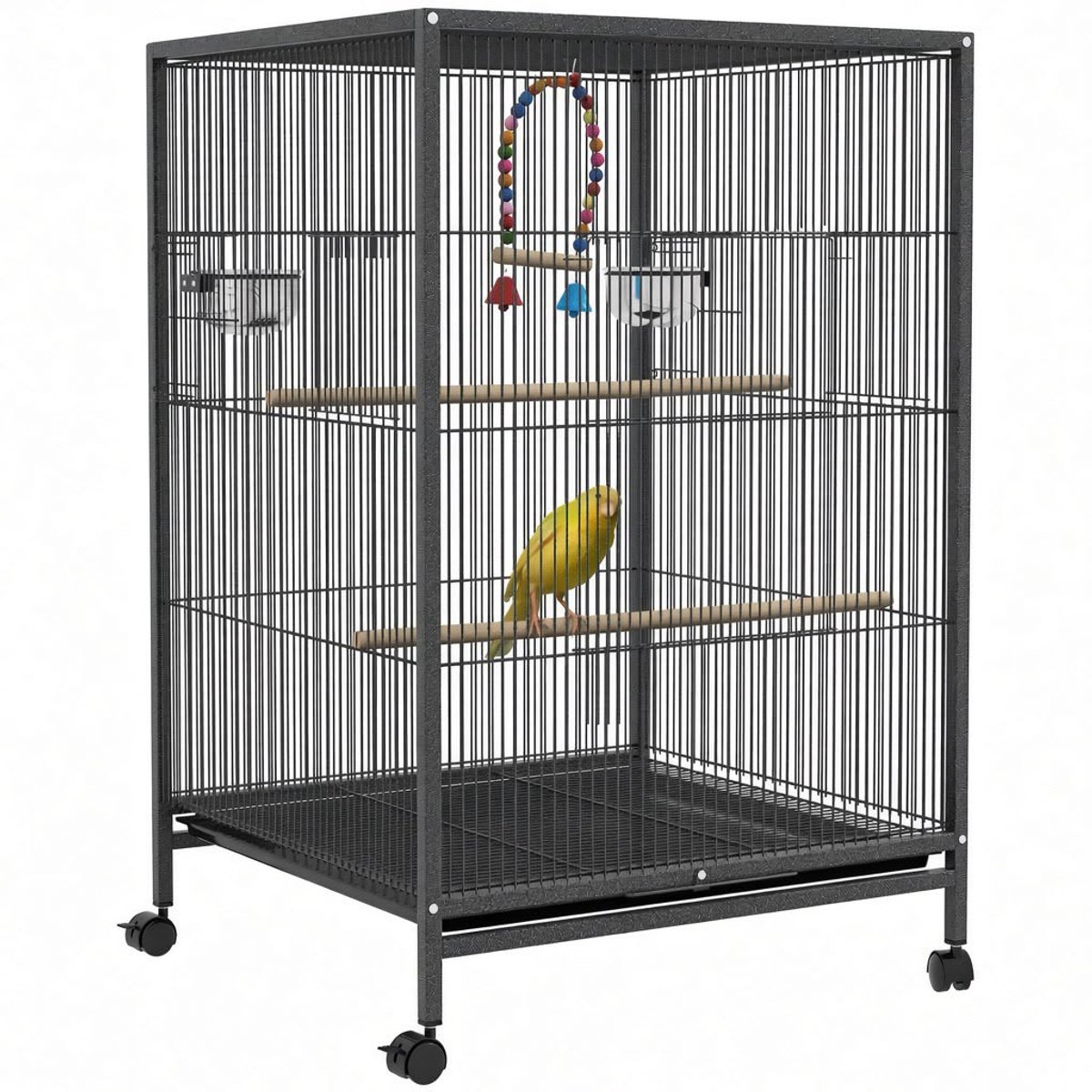 Atlasyx vogelhuisje - Vogelkooi - Papegaaienkooi - Parkietenkooi - Vogelkooi met standaard - 2 Remmen - 74 x 48 x 46 cm - Grijs