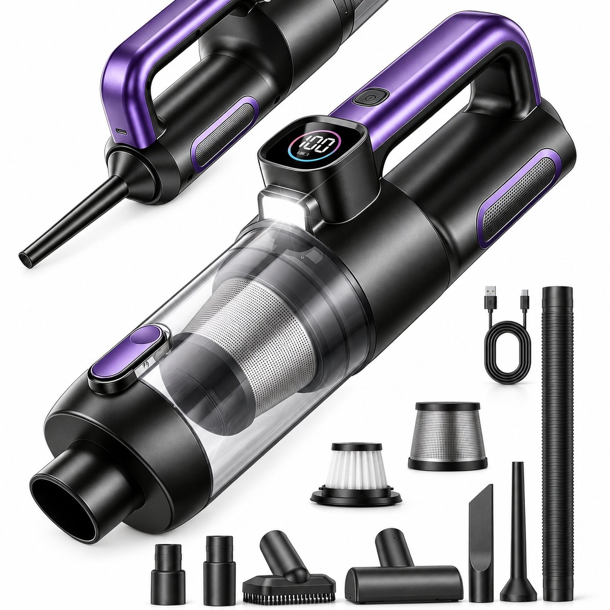 Nexeli NX-AP-30 Auto Stofzuiger – Draadloze Kruimeldief – Handstofzuiger – Blaasfunctie – USB-C Oplaadbaar
