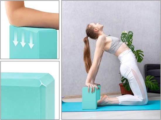 2 stuks - yogablok - yoga blok - schuimblok - Fitnessblokken - dichtheid eva - 23*15*7,5cm - 120g - yoga, pilates, dans, fitness, beginners - turquoise — afbeelding 3