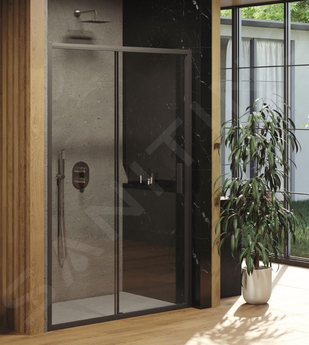 Slim douchedeur BLSDP2-110, 1077-1105 mm, zwart/helder glas
