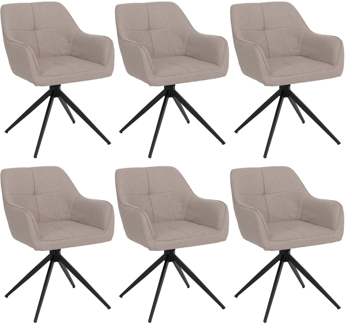 Set van 6 eetkamerstoelen MCW-O47, keukenstoel met armleuningen, draaibaar met Auto-Return, stof/textiel (270 g/m²) ~ beige