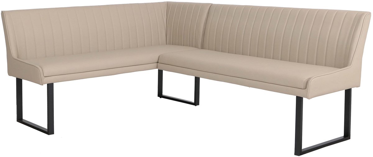 Hoekbank MCW-O82, eetkamerbank, kunstleer en metaal 159 x 210 cm ~ beige