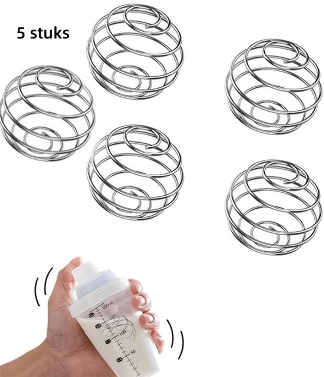 5 stuks - Shaker Cup Mix Ball - Shaker Ball - Metalen zijde bal - Shaker Cup Mixer - RVS Shaker Cup Mix Ball - 4.7 * 4.3cm - Zilver