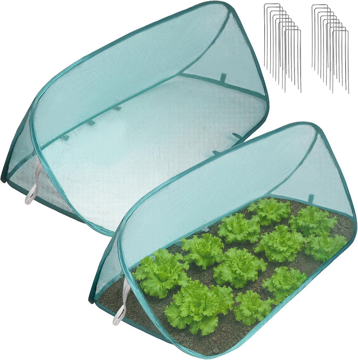 YAGXIG Set van twee plantenhoezen van organzagaas - beschermhoezen voor planten - bestand tegen kou, hitte en zon - opvouwbaar ontwerp - beschermt groenten, fruit, zaailingen en bloemen tegen vogels, insecten en dieren - 99 x 38 x 38 cm