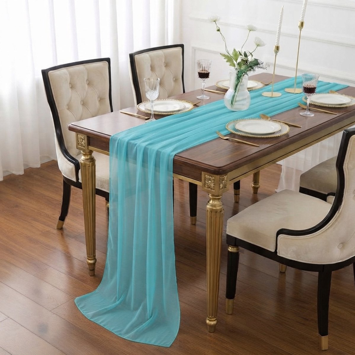 Livatto Tafelloper Chiffon Turquoise Organza Tule 3 m x 70 cm - Elegante Tafelkleed voor Bruiloft en Feest