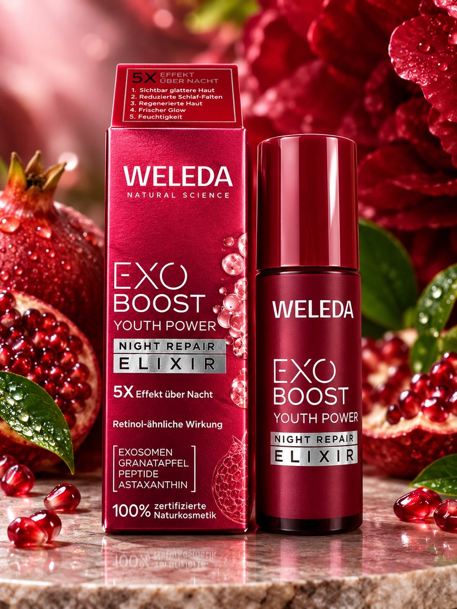 WELEDA Exo Boost Youth Power Night Repair Elixir - Granaatappel & Astaxanthine - Anti-Aging Nachtserum - 30ml