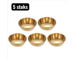 5 stuks - Kommen - RVS Ronde Sauskommetjes - Mini kommetje - Kleine Roestvrijstalen Dip & Specerij Bakjes voor Fondue, Barbecue en Tafel - Goud