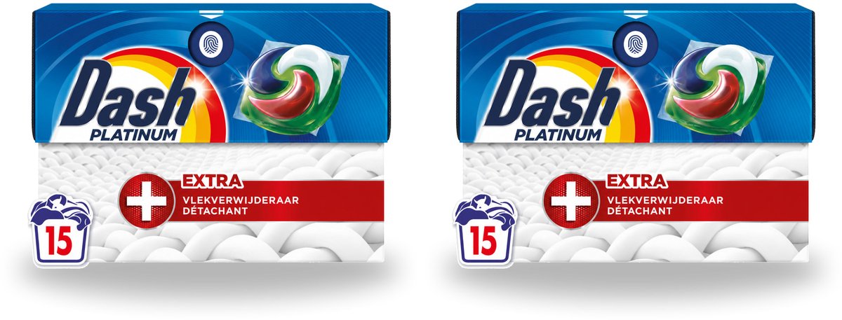 2 x Dash – Wasmiddelcapsules – 4in1 Platinum Pods + Extra Vlekkenverwijderaar – 15 capsules - Bulkverpakking - 2 stuks