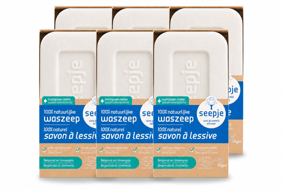 6 x Seepje - Waszeep - Handgemaakt & Natuurlijke Ingrediënten - Blok - 120 gr - Voordeelverpakking - 6 stuks
