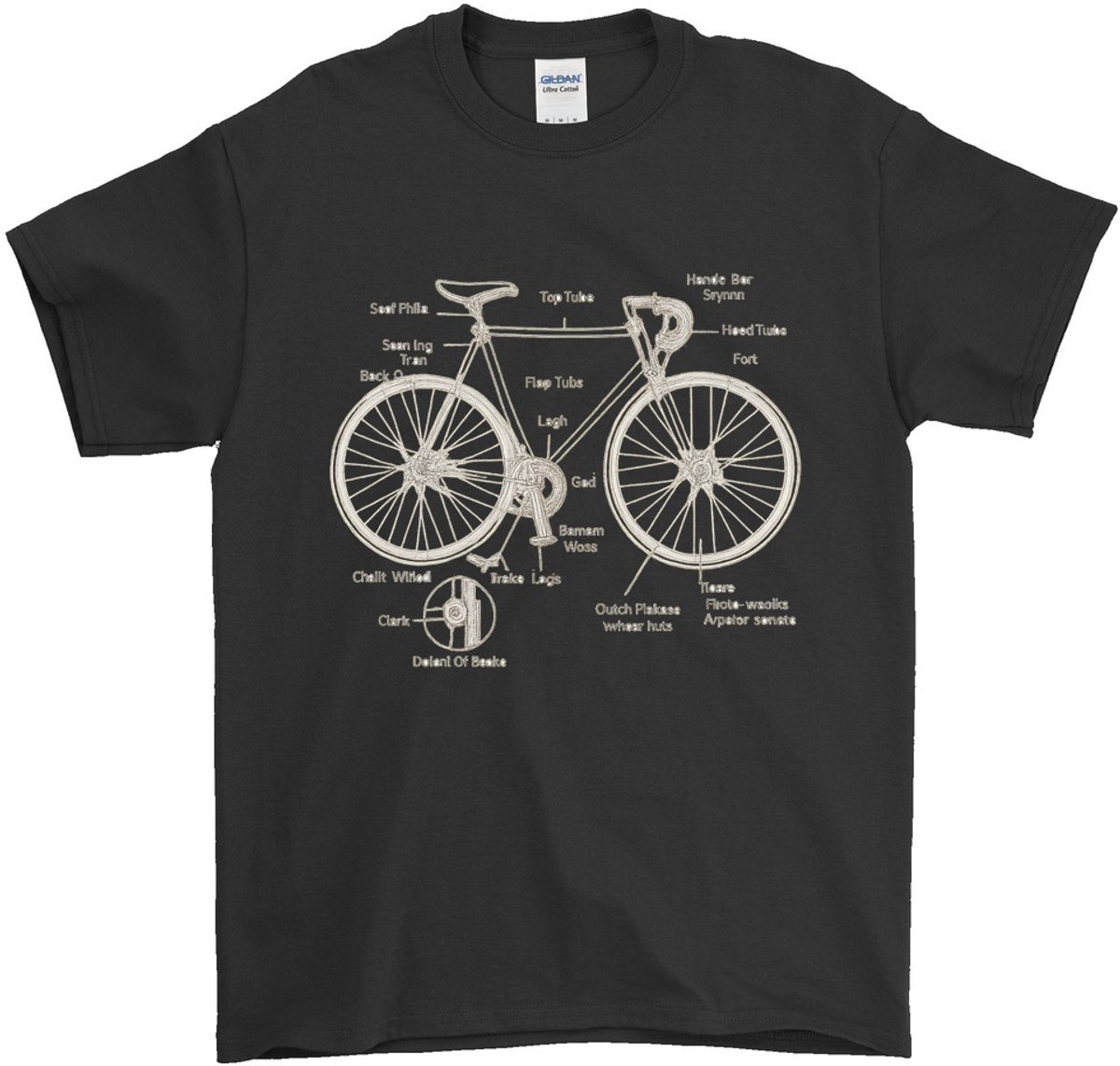 Fiets Shirt – Technische Tekeningen van Fietsonderdelen – Fiets Outfit – Unisex T-Shirt voor Dames & Heren – Origineel Cadeau