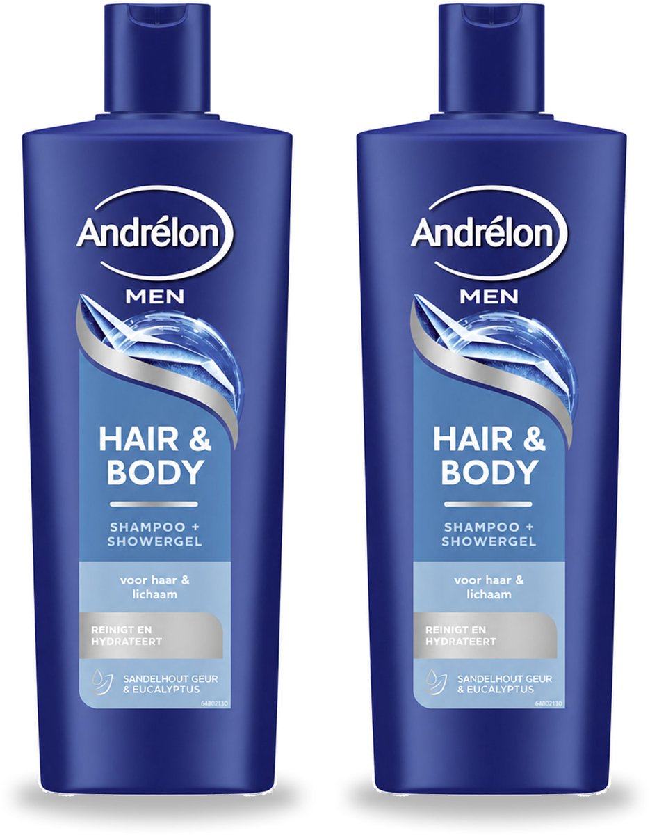2 x Andrélon – Shampoo – Hair & Body Men – 400 ml - Voordeelverpakking - 2 stuks