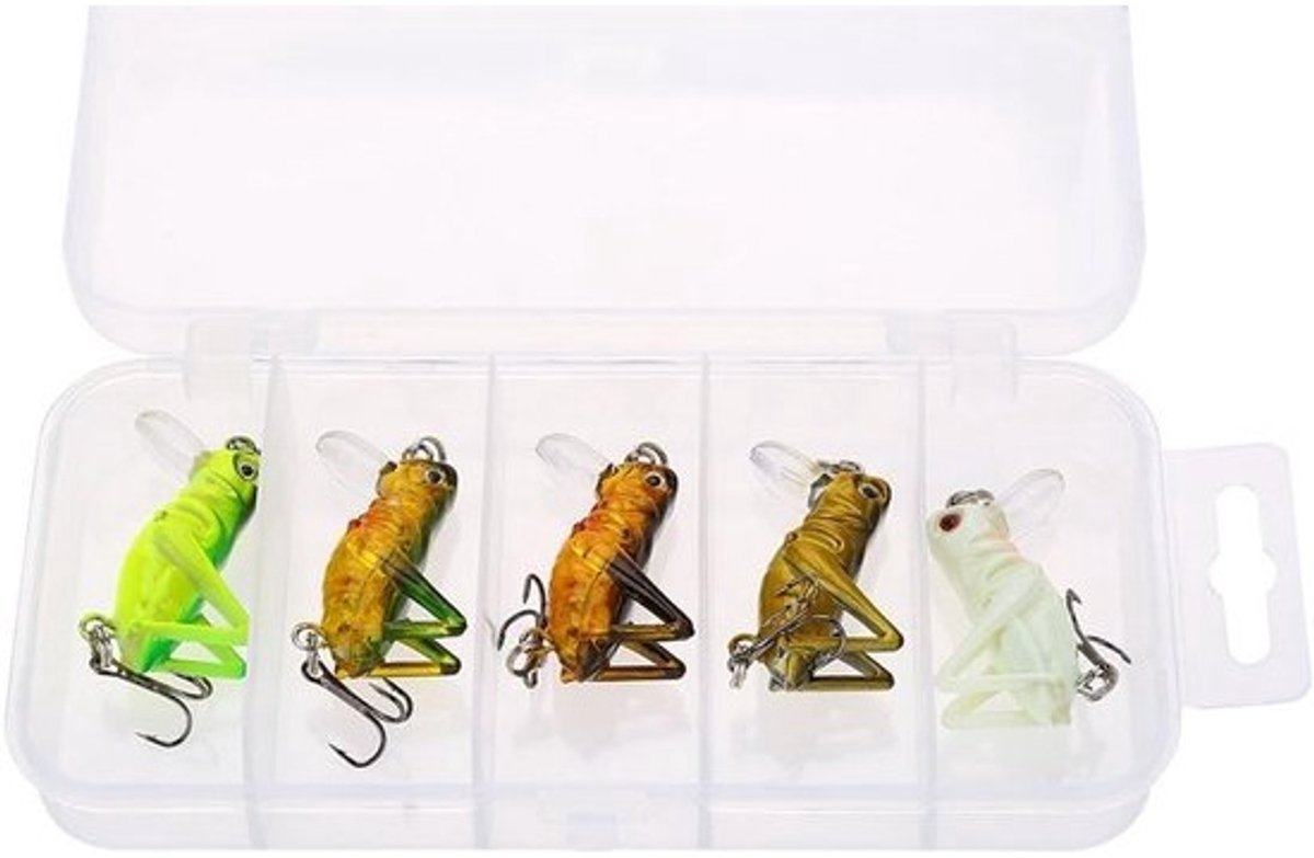 Vijfdelige vissersaas-set - Zachte vliegende sprinkhaan, insecten en aas met 3 haken - Voor baars, forel en zalm, ideaal als visaccessoires