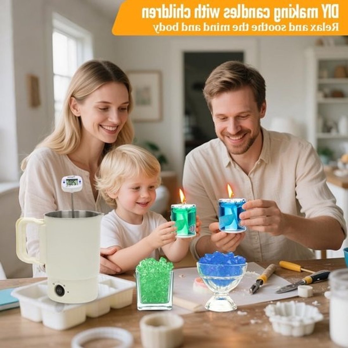 Elektrische wax melt pot - DIY-kit van 800 ml met wick stickers en houder