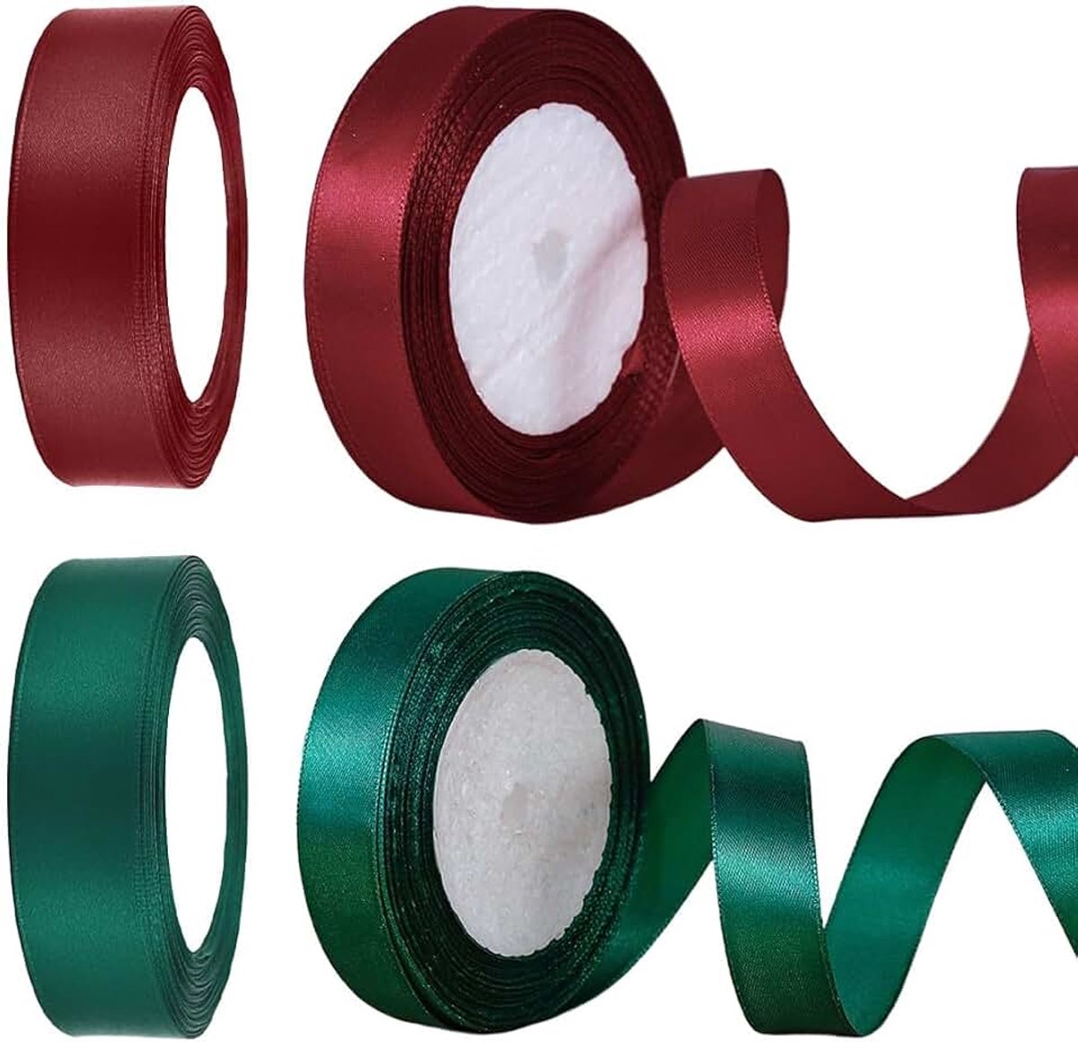 4 stuks kerstbanden, satijnen lint, 22 m, breedte 20 mm, voor kerstcadeaus, om te knutselen, verjaardag en bruiloft (rood)