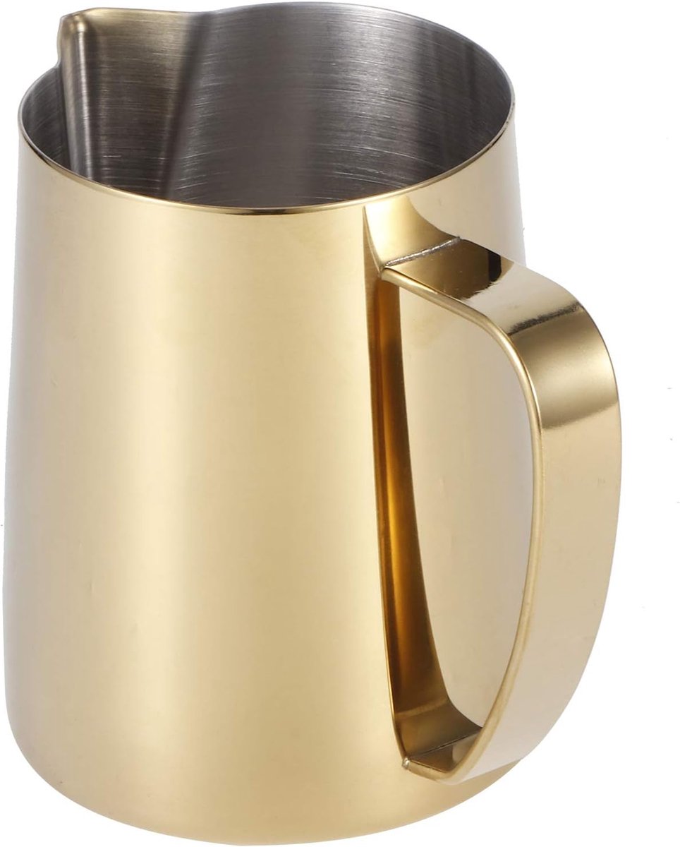 Melkopschuimkan, Goudkleurige Stoombeker RVS Creamerbeker Spitse Tuit Koffiestoomkan Voor Koffie Cappuccino Latte Melkkanbeker(600ml)