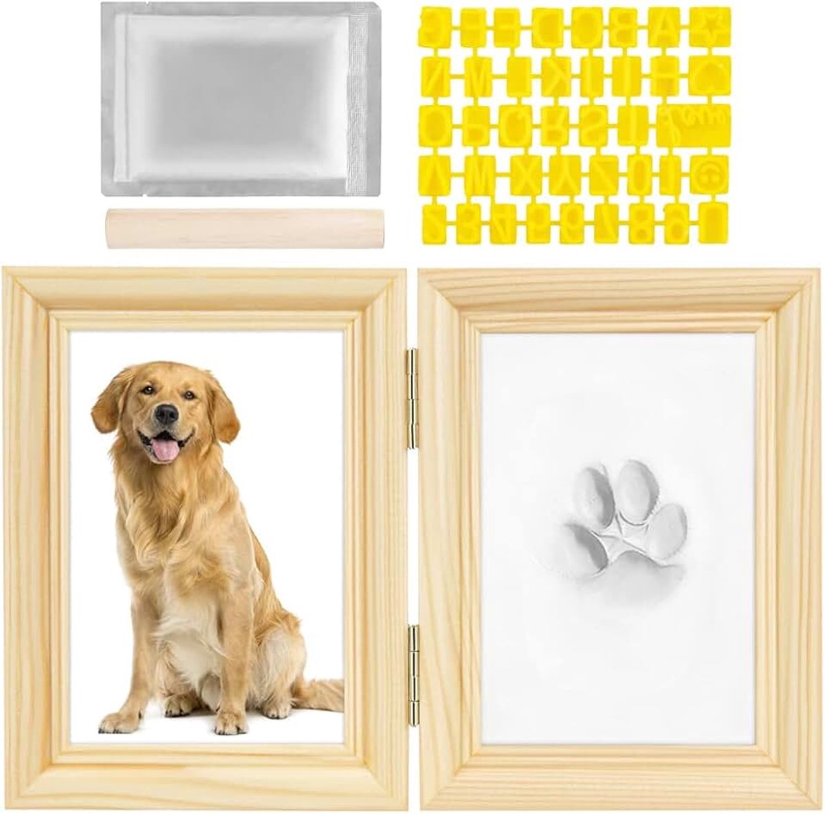 Kat of hond Pet Pawprint Keepsake Kit & Picture Frame (Houten frame + witte klei)