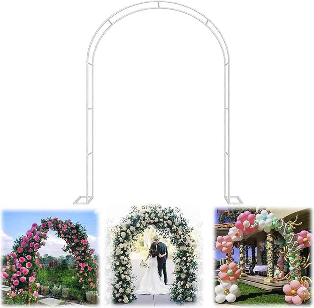 Rozenboog van metaal, stabiel, 120 x 220 cm, 140 x 230 cm, klimplanten, pergola, vrijstaande poortboog, klimrooster, weerbestendig, zwart, 3 m x 2,2 m