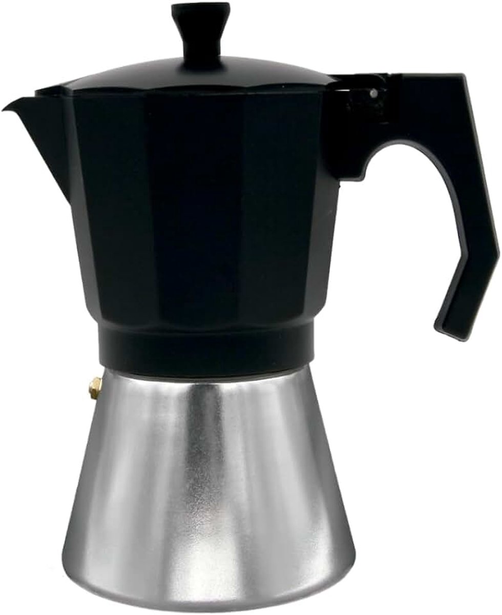 Koffiezetapparaat van aluminium/zwart, 6 kopjes