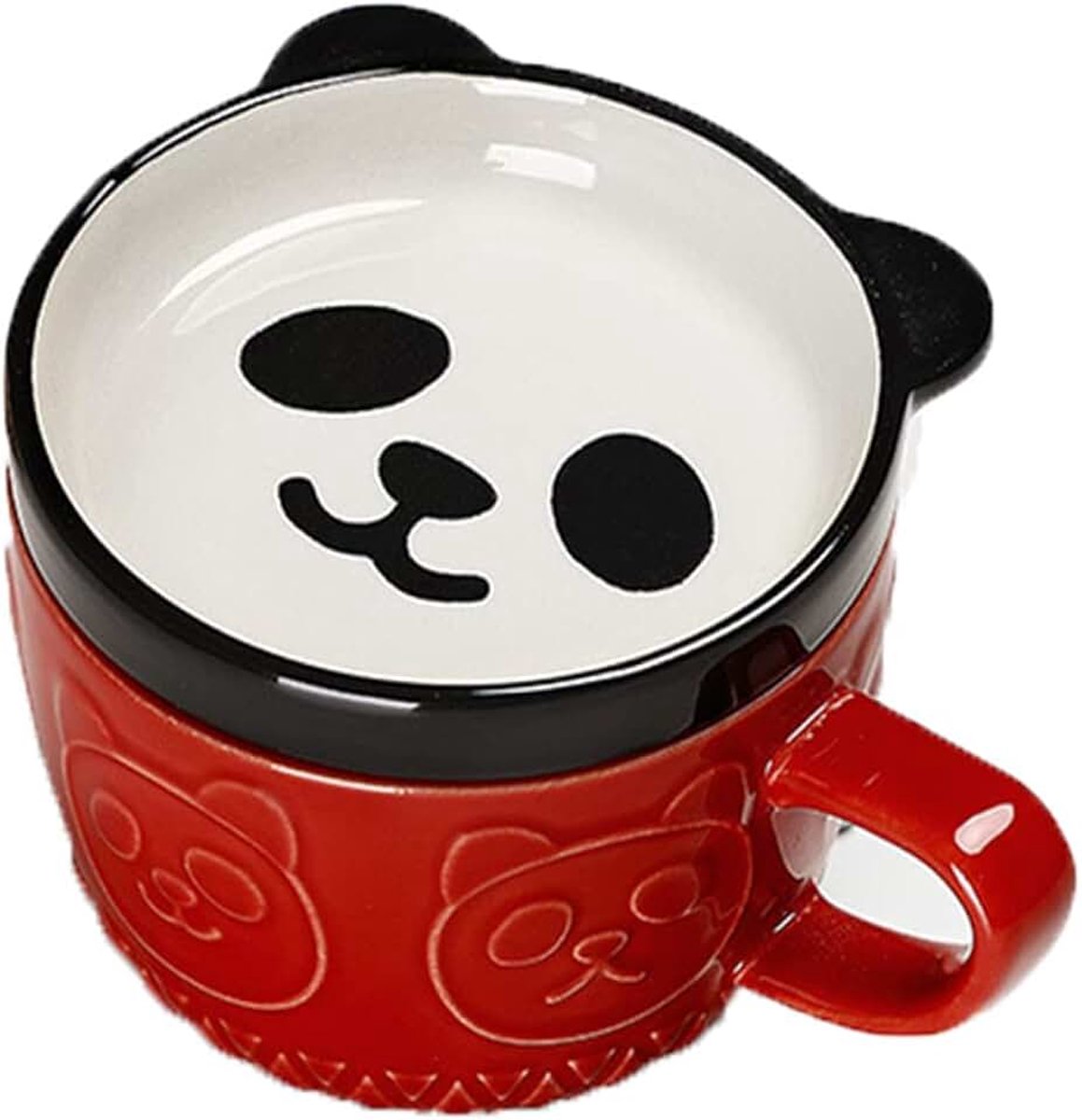 Zoete creatieve keramische Shiba Inu Panda koffie deksel thuis paar melk ontbijt waterbeker (rood)