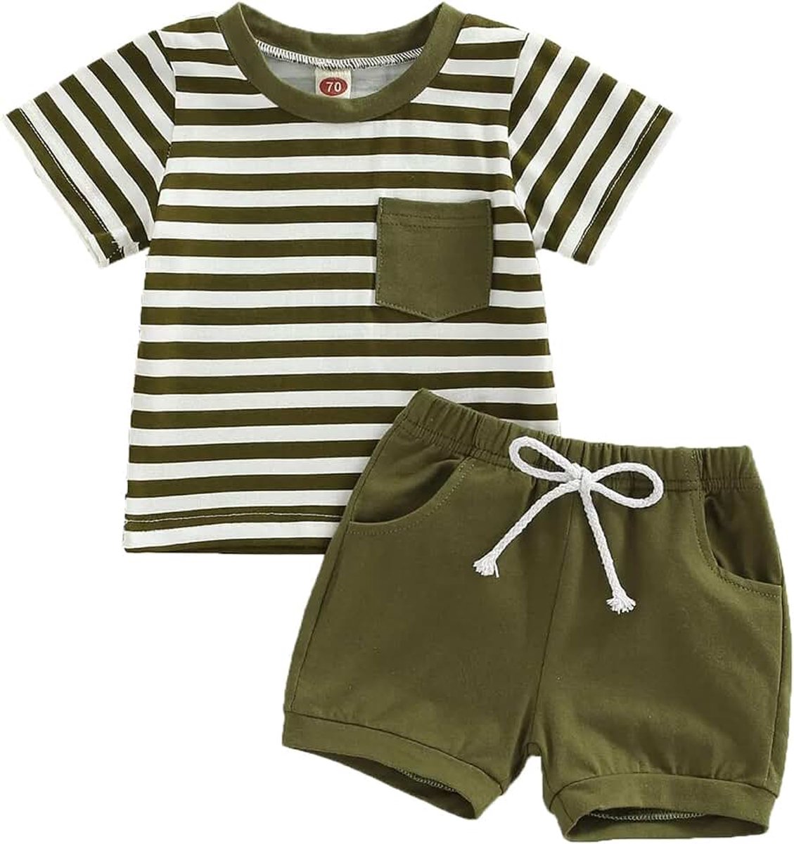 Babykleding voor jongens, casual, korte mouwen, T-shirt, tops en gestreept + joggingbroek, shorts, 2-delig, trainingspak