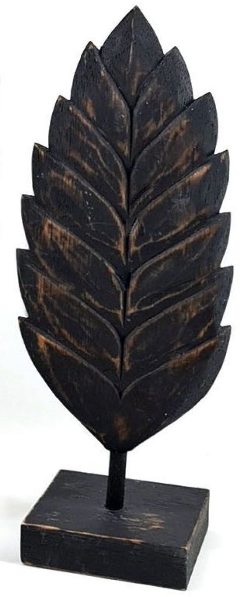 Woodart - Blad carving S op voet - 38x15 cm - black wash - Houten ornament - hout