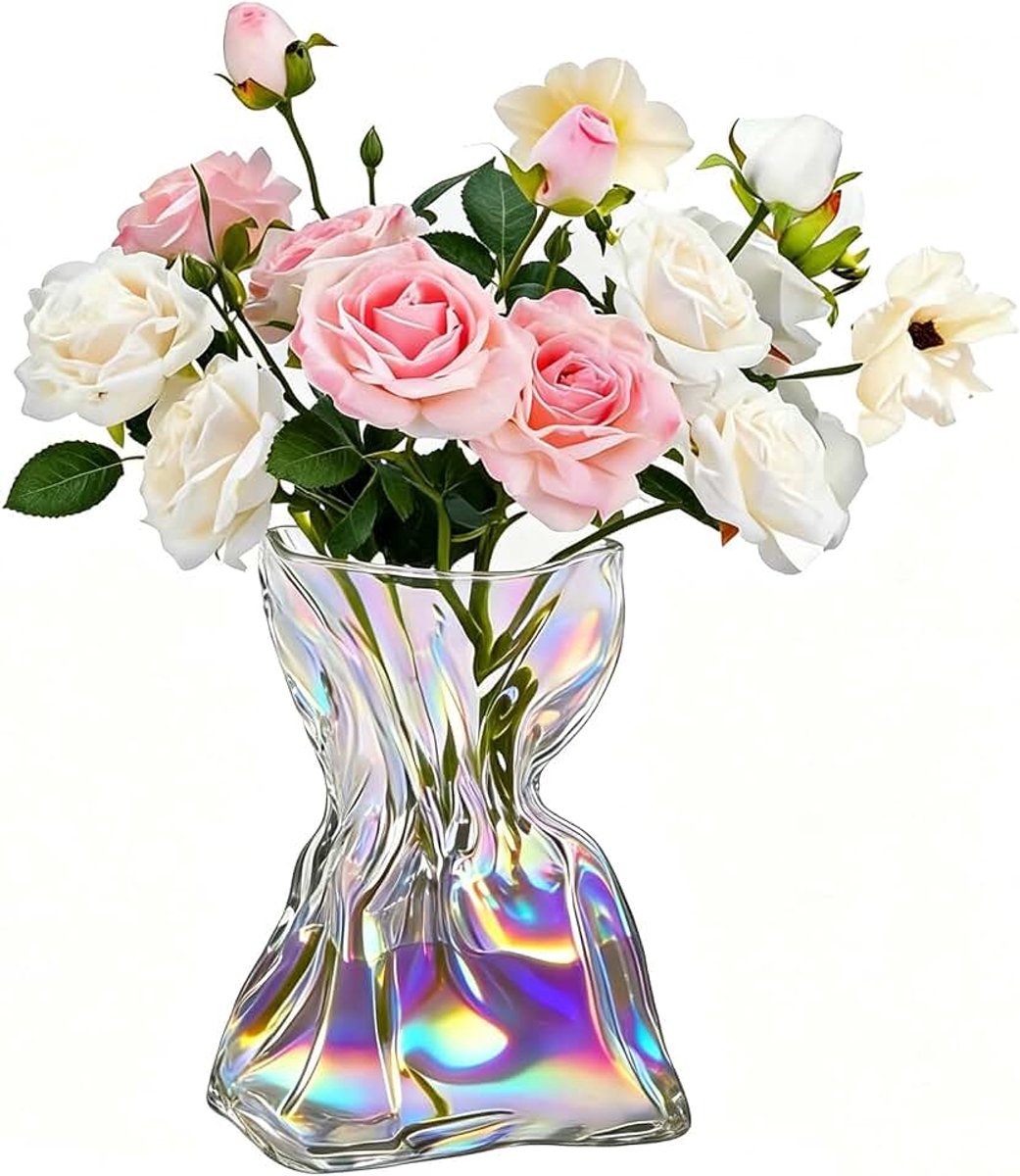 Heldere glazen vaas 20 cm, kristallen vaas voor bloemen, moderne kristallen bloemenvaas voor tulpen, elegante bloemenvaas modern voor woonkamer, geschenken voor vrouwen (kleurrijk)
