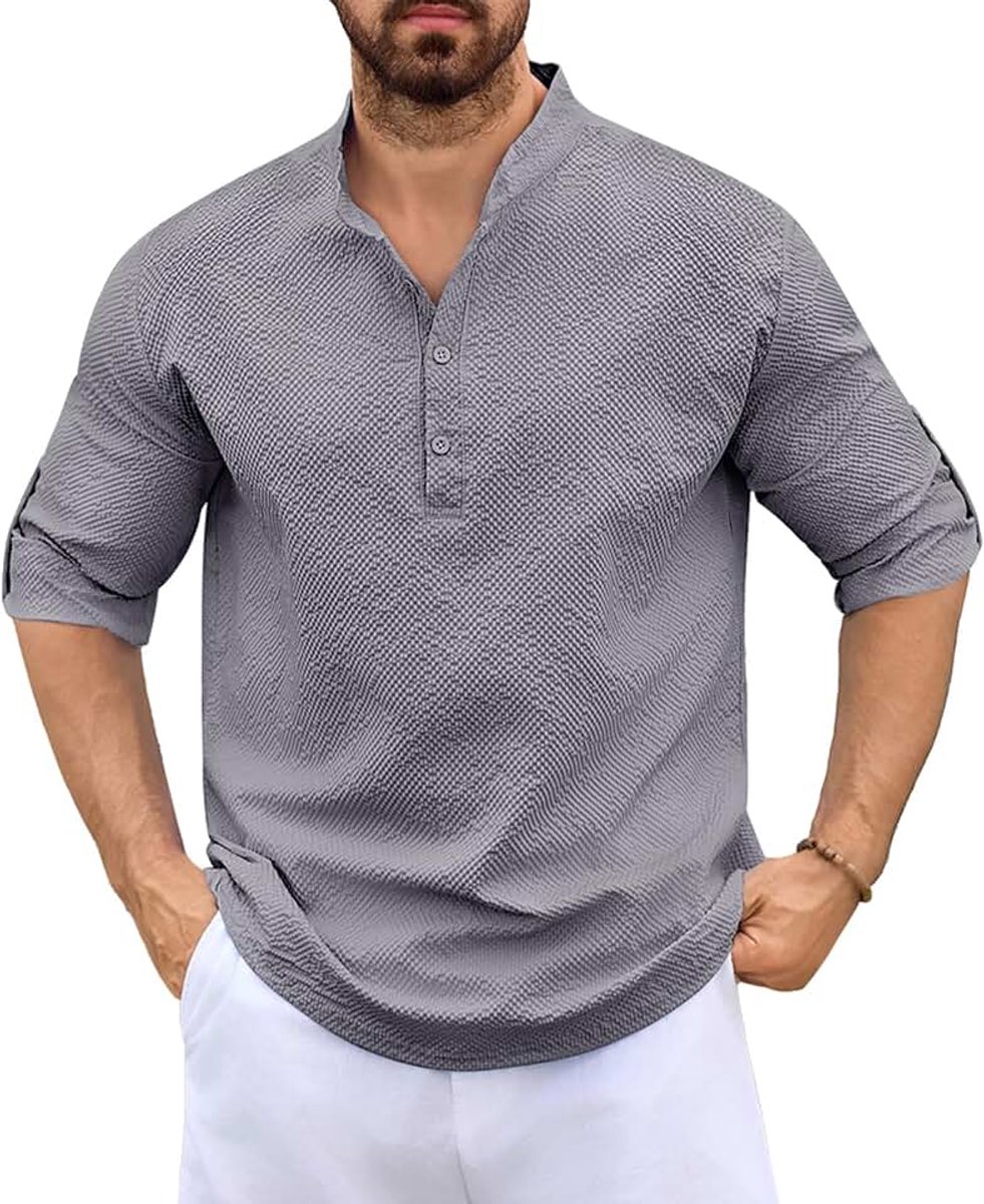 Linnen hemd heren lange mouwen overhemden zomerhemd vrijetijdshemd mannen strandhemd casual regular fit basic shirt universeel zakelijk overhemd