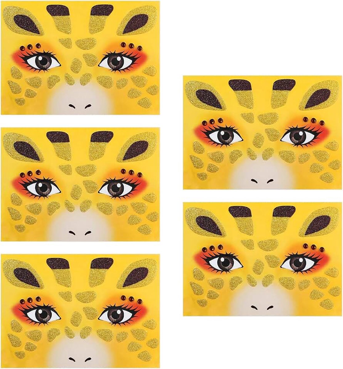 5 Stuks Giraffe-Gezichtsstickers, Levendige En Schattige Dierenpatronen, Make-Up Gezichtskunststickers, Geschikt Voor Vakantiefeestjes, Make-Updecoratie.