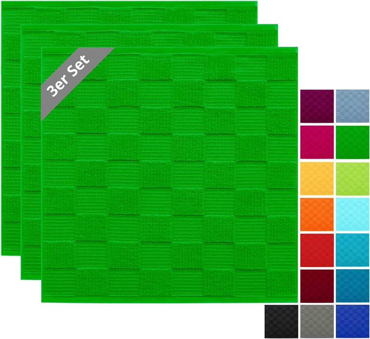 Theedoeken 100% katoen - keukenhanddoeken & theedoeken 50x50 cm wafelpique & badstof groen - bos, set van 3 | 100% katoen in zware 420 g/m² kwaliteit, absorberende droogdoeken in 3-del