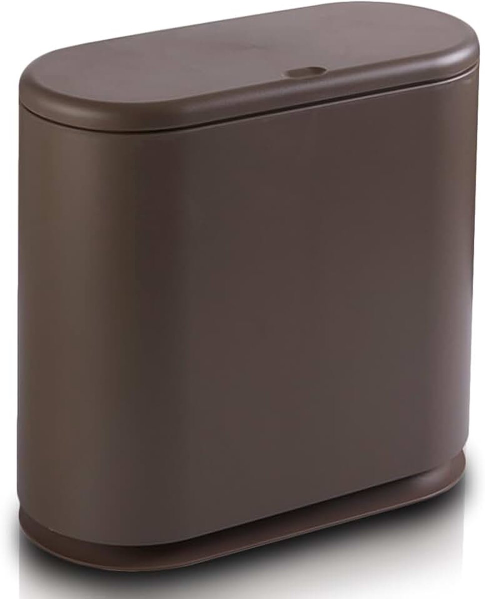 Dogan Vuilnisemmer voor badkamer, inhoud 9 liter, vuilnisemmer van polyurethaan met push-opening, modern design, ruimtebesparend, geurremmend, 32,5 x 15 x 32 cm (bruin)