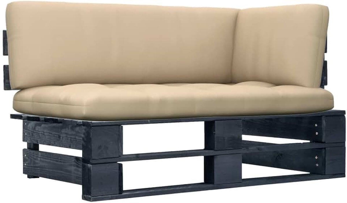 Pallet-hoekbank voor tuin, geïmpregneerd grenenhout met kussen, modulair, rustiek, voor tuin, terras of woonkamer, duurzaam en onderhoudsarm.