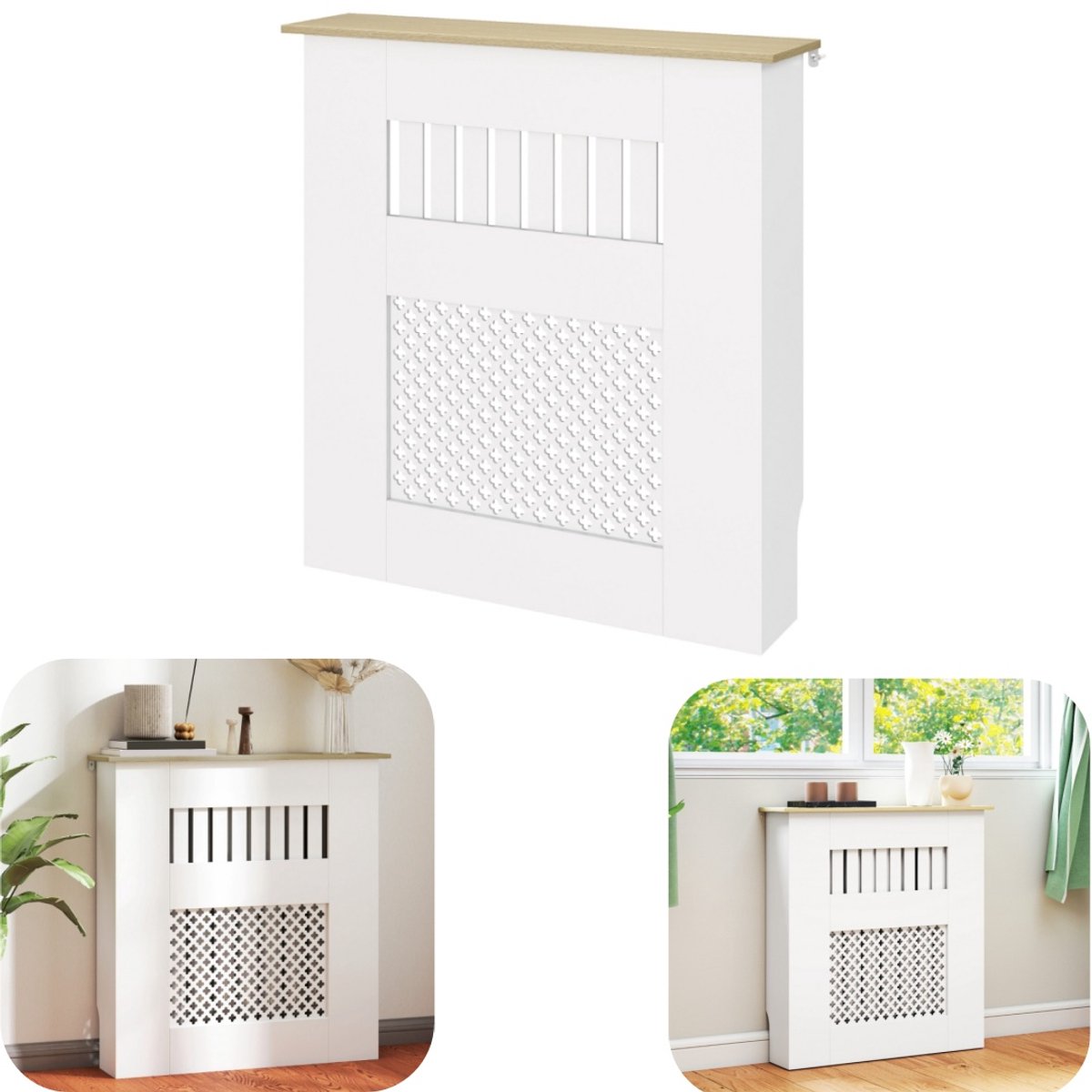 Beschermkap - Houten beschermkap - Radiatorbeschermkap - Isolatiedeksel - Radiatorisolatiedeksel - Kantelveilig - Makkelijk te monteren- Opbergruimte- Goede compatibiliteit- Huisaccessoires - Geschikt voor radiatoren, muren, interieur (wit, 78*81 cm)