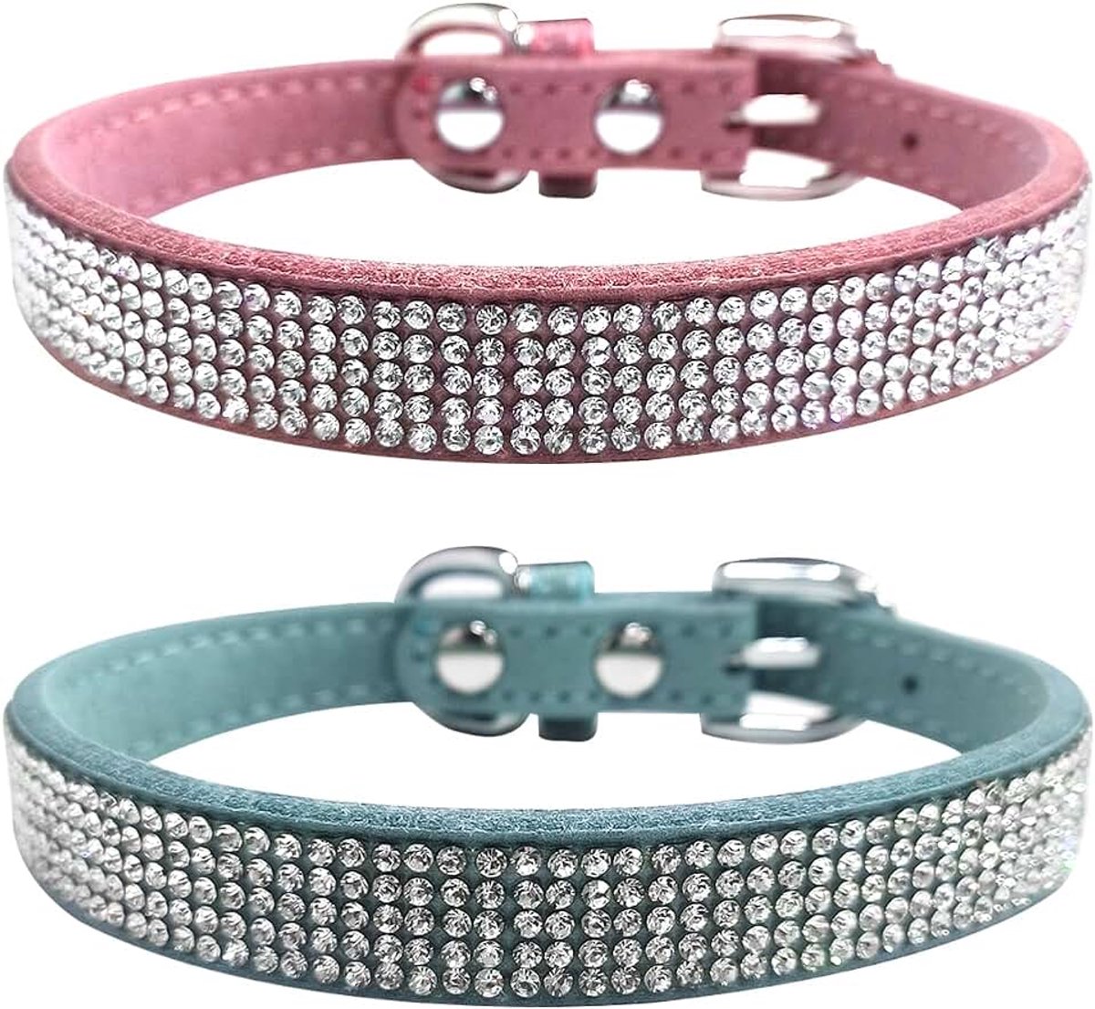 2 Stuks Glanzende Strass Kragen, Anti-Verloren Huisdier Kragen, Duurzame Hondenriemen, Huisdier Uitje Benodigdheden (Roze, Lichtblauw).