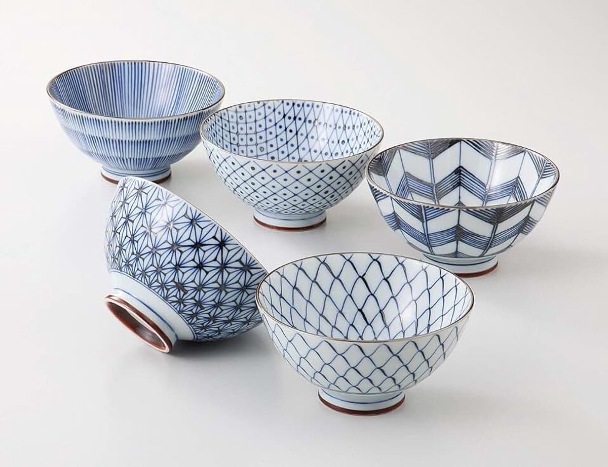 Pottery Traiditional Japanese Rice Bowls (5 bowls set) 19541 (One Pack)L8