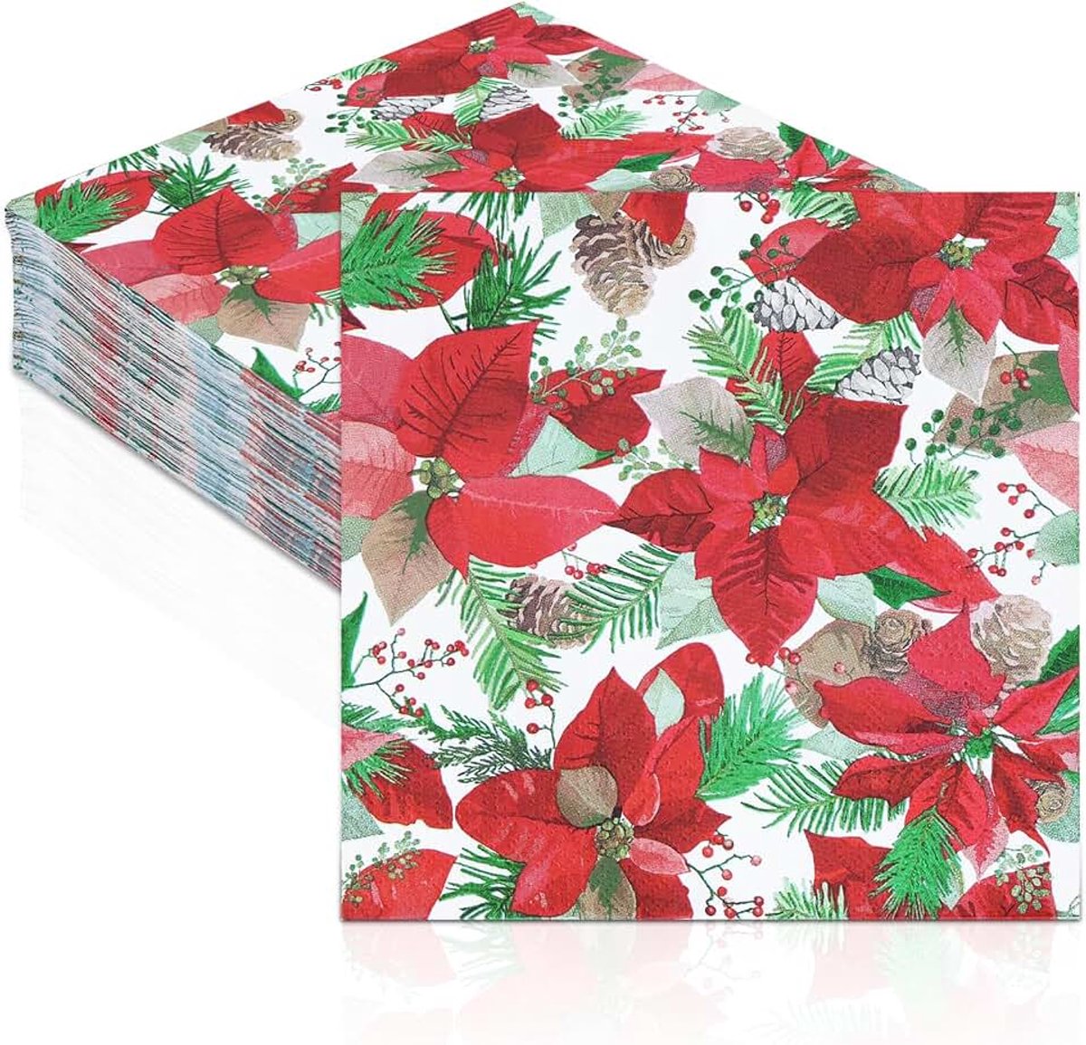Kerstster, papier, rood, voor Kerstmis, 50 stuks, 33 x 33 cm, feestservetten voor kerstvakantie en nieuwjaarsfeesten