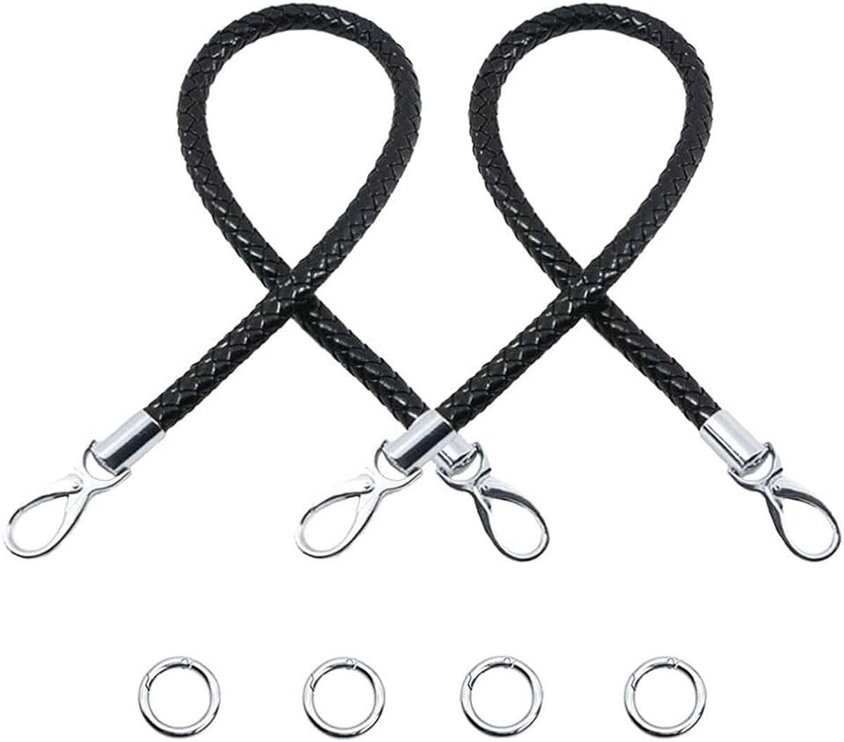 Handvat voor handtas van leer, 2-delig, schouderriem voor tas, handvat, tas, riem, van PU-leer, reserveband, gevlochten handvat met metalen gesp, zwart