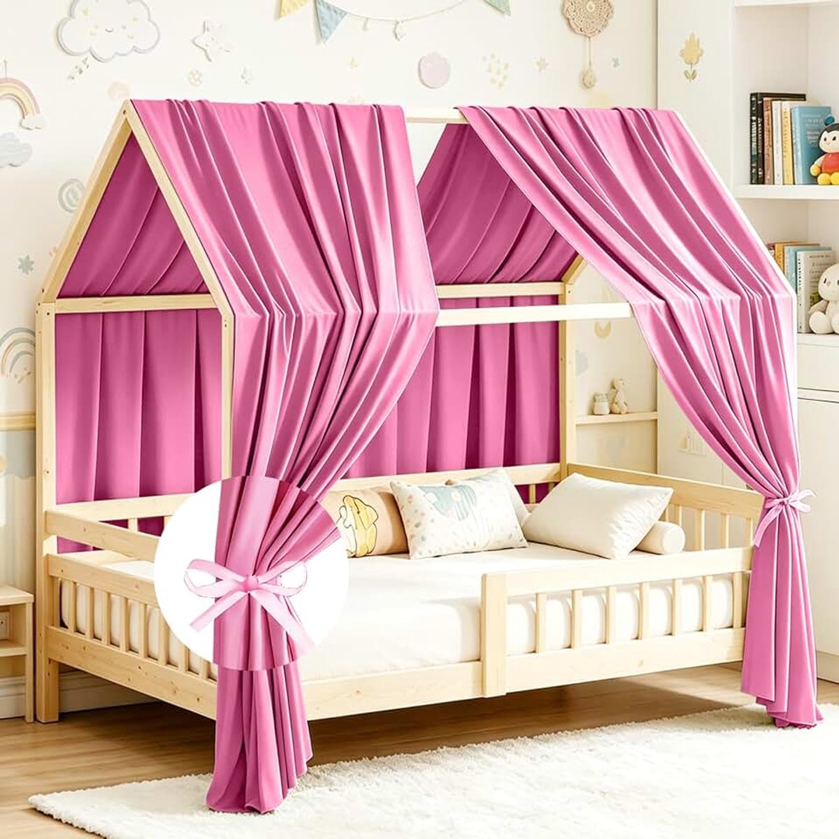 Huisbedhemel, set van 2 bedhemels, huisbed van mousseline, stoffen hemel voor huisbedden, meisjes, jongens, hemel, kinderbed, kinderkamerdecoratie-270X67CM