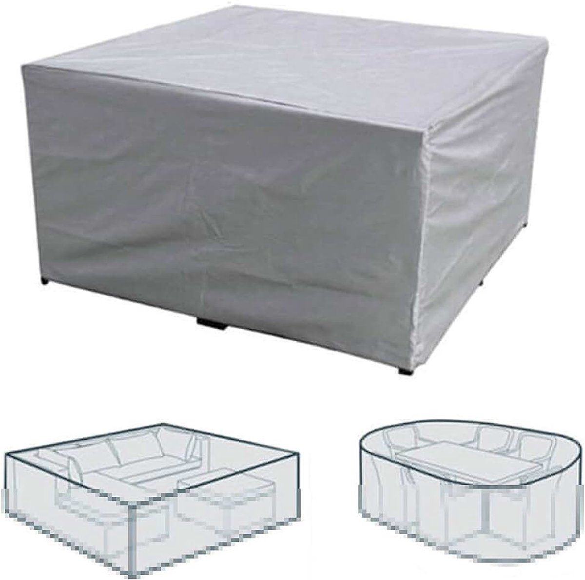 Tuinhoes, tuintafel en stoelhoes, verdikt, stofbestendig, waterdicht, UV-bestendig, gemakkelijk schoon te maken en gemakkelijk op te bergen zilver (242*162*100cm)