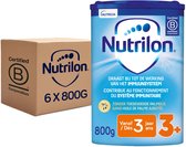 Une boîte de lait pour tout-petits Nutrilon 3+ de 800g à côté d'une boîte en carton indiquant '6 x 800g'.