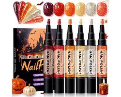 Halloween Nagellakpen - 6 Kleuren - 5ml - Nagel Art Pennen - Nagellak op waterbasis - Geen UV-lamp nodig - DIY Halloween Nagelkunst - Glitternagels - Nail Art penselen - Nagel Decoratie - Nagelartikelen - Chique nagels - Nail Brush - Stijl D