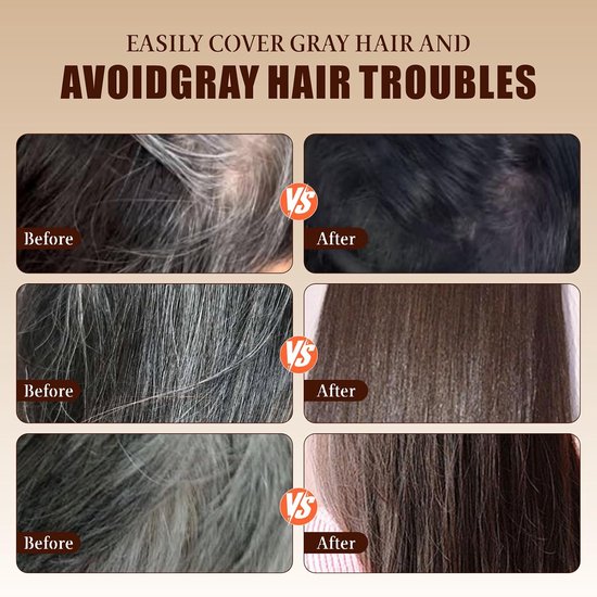 Vergelijking voor en na gebruik van de haarverfstick voor het dekken van grijs haar.