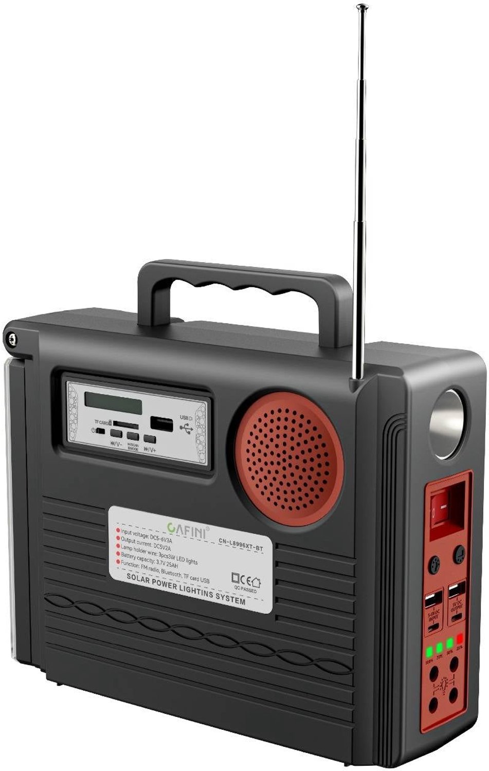 Solar verlichtingsset - 3 LED-lampen - Zonnepaneel - FM-radio - Bluetooth - USB-opladen - Jortan Tech