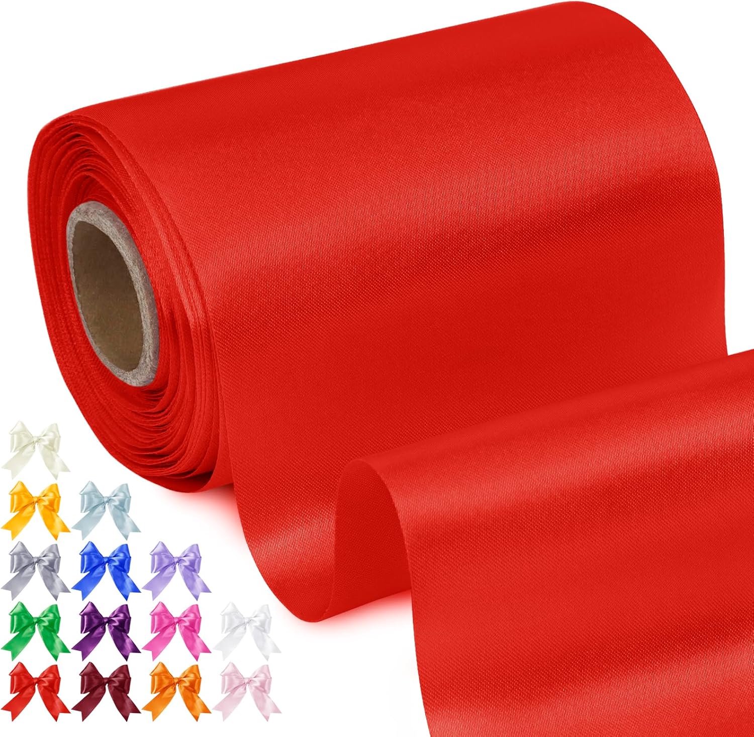 10 cm breed x 20 m rood satijnband
