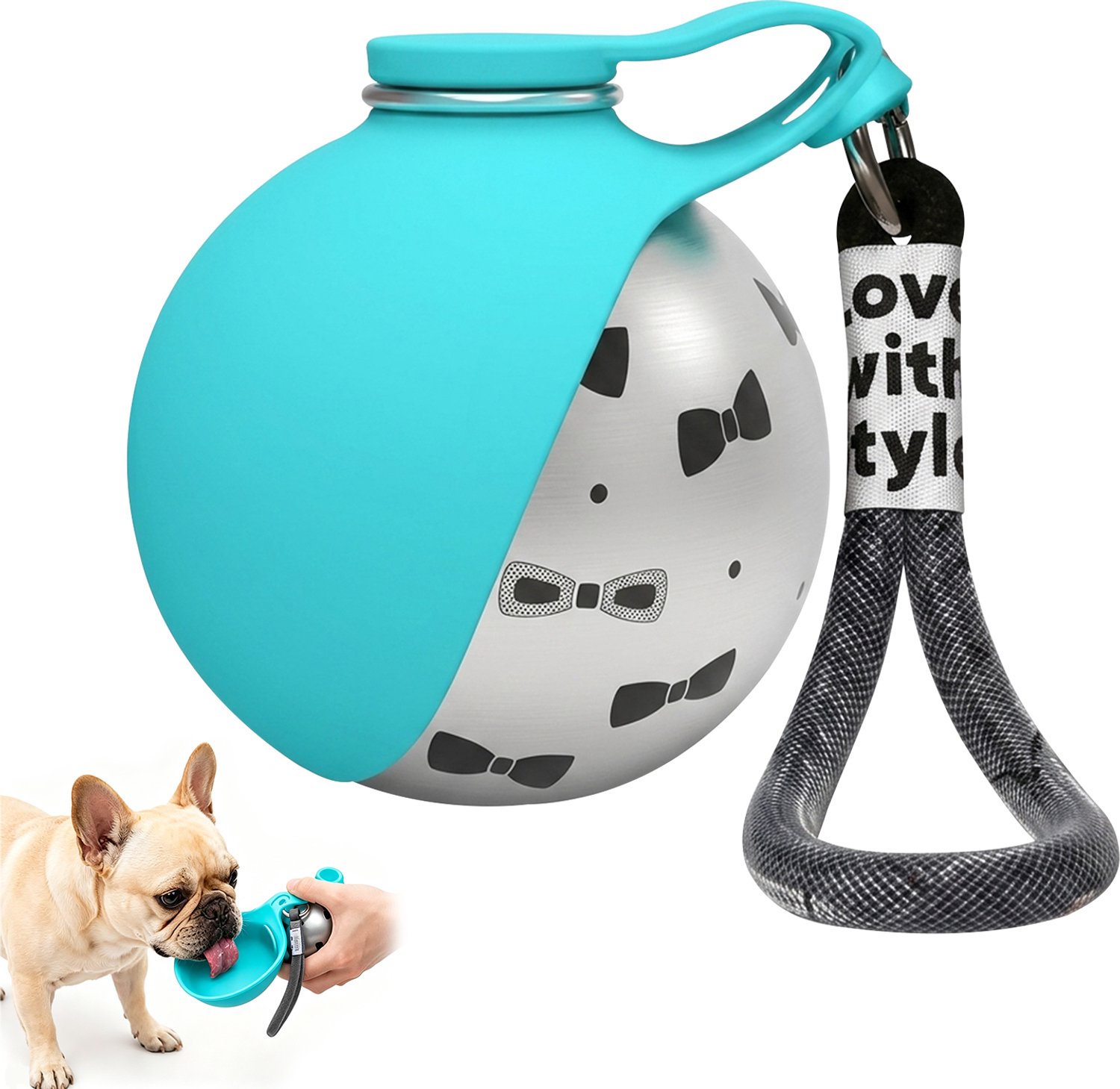 2-in-1 Huisdier Drinkfles - Voor honden - Opvouwbare siliconen kom - Ronde roestvrijstalen behuizing - Lekvrije afsluiting - 285 ml - Compact en draagbaar - Blauw