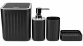 MW House Badkameraccessoireset 4-delig - Zwart - Afvalbak, Zeepdispenser, Beker en Zeepschaaltje